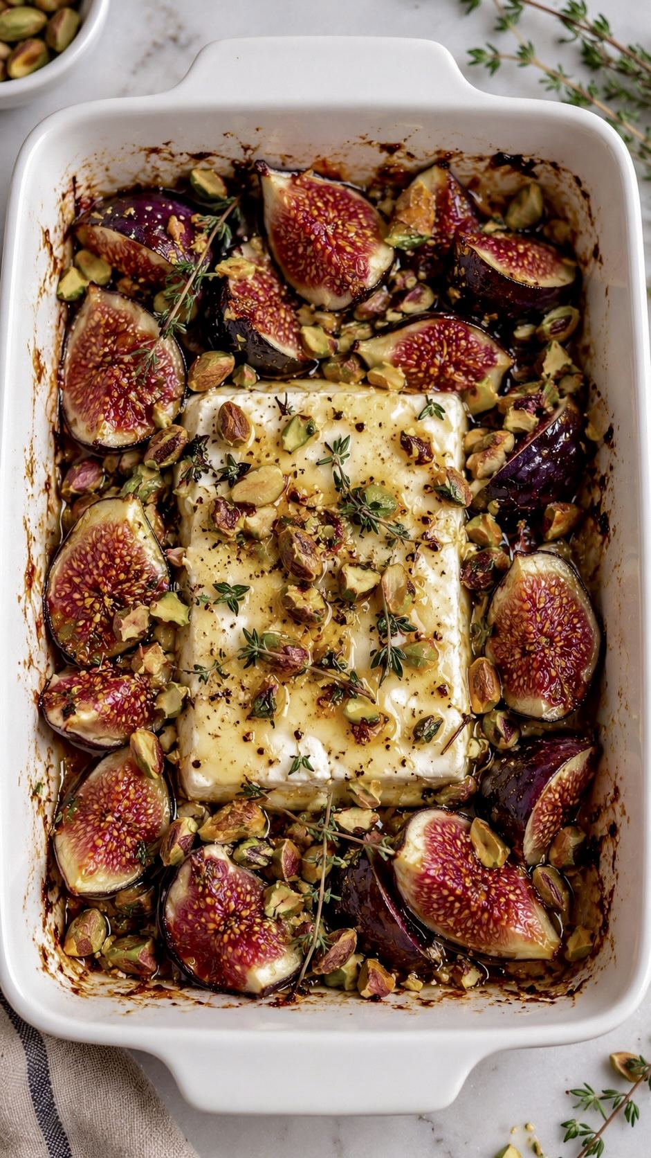 Baked Feta and Figs with Honey, Pistachios and Thyme