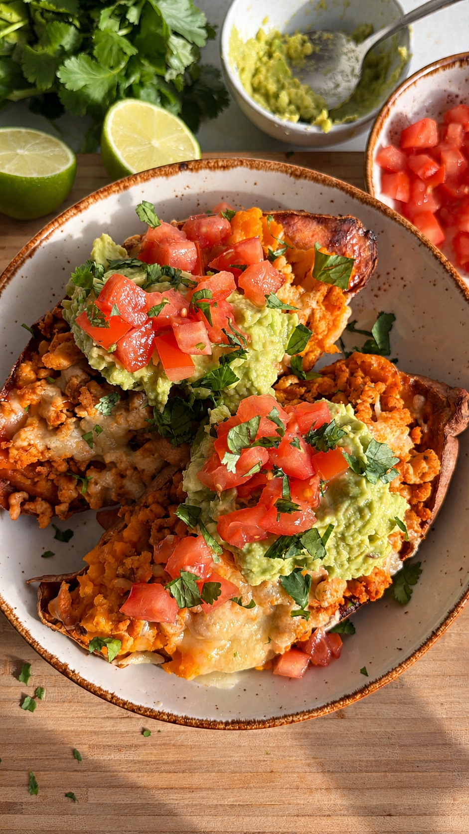 Loaded Sweet Potatoes with Spiced Chicken Mince