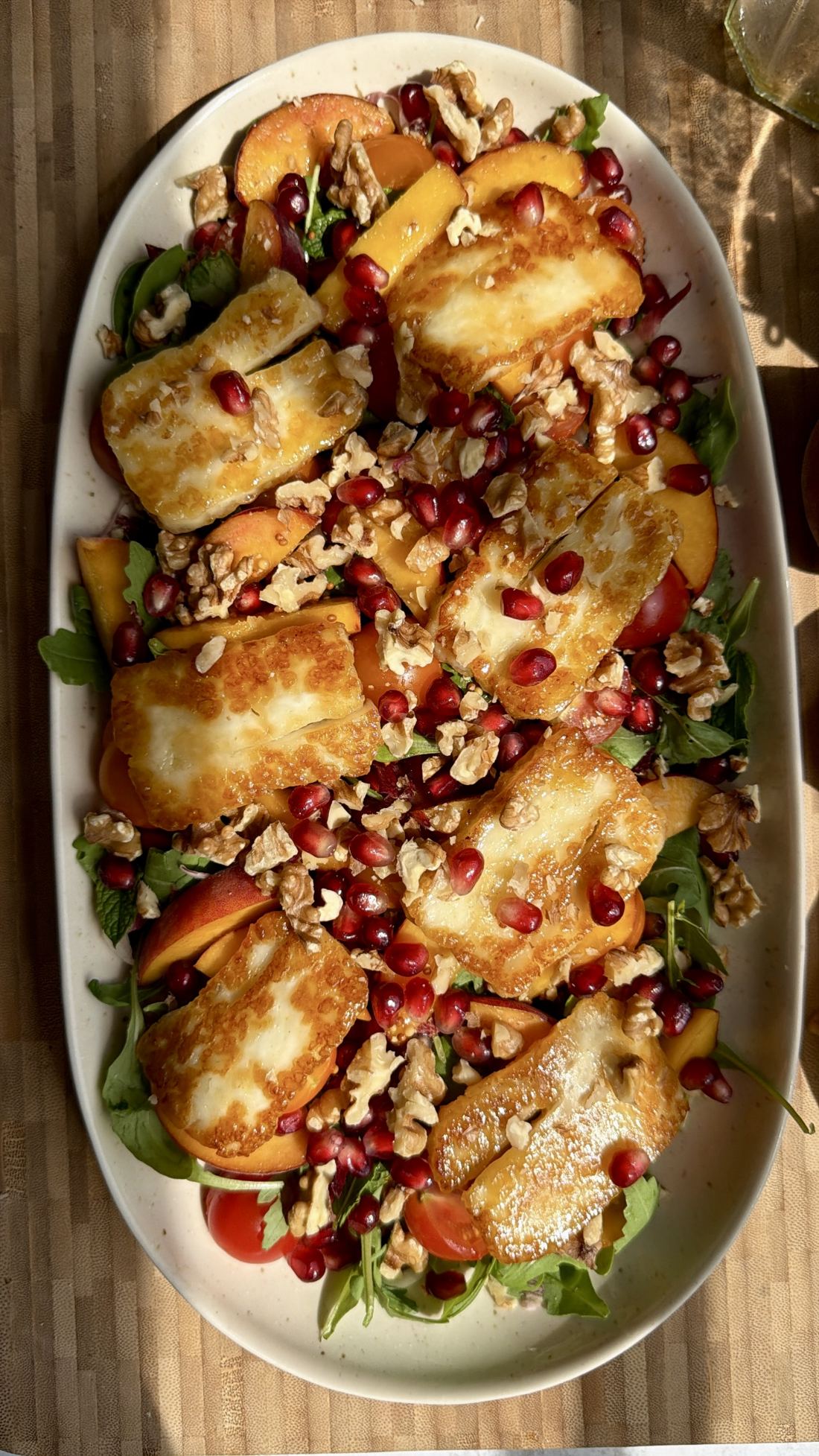 Peach, Hot Honey Halloumi & California Walnut Salad